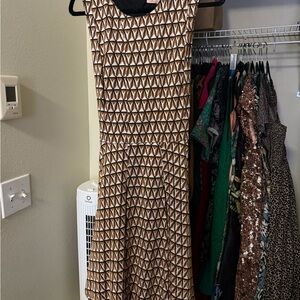 Hutch Brown A-Line Midi Dress Sleeveless Crew Neck